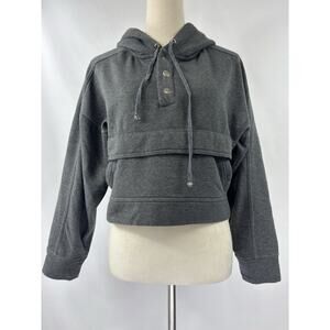 Daily Practice Anthropologie Cropped Hoodie Dark Grey XS Long Sleeve Henley
